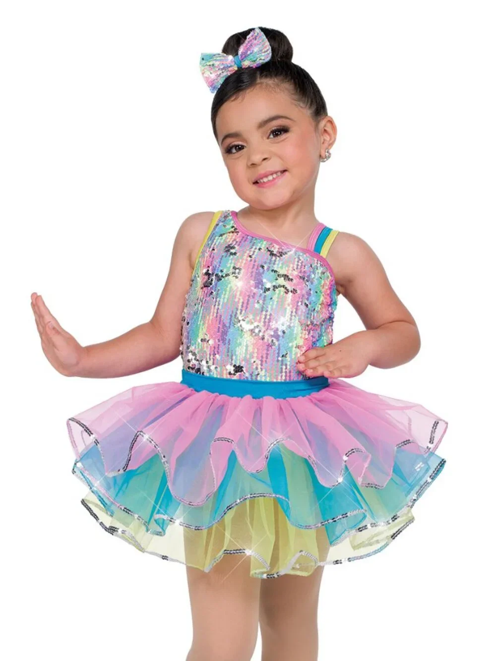 Rainbow Sequin Dance Tutu Costume and Bow. A Wish Come True. Sugar Rush.